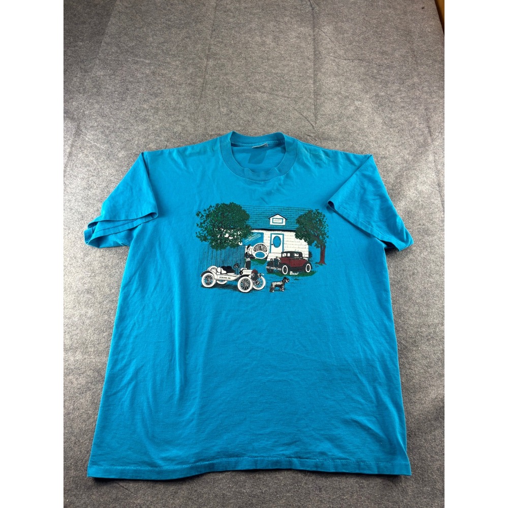 Vintage Oneita Ford & More Antique Auto Ranch Spokane WA Graphic T-Shirt XL Blue